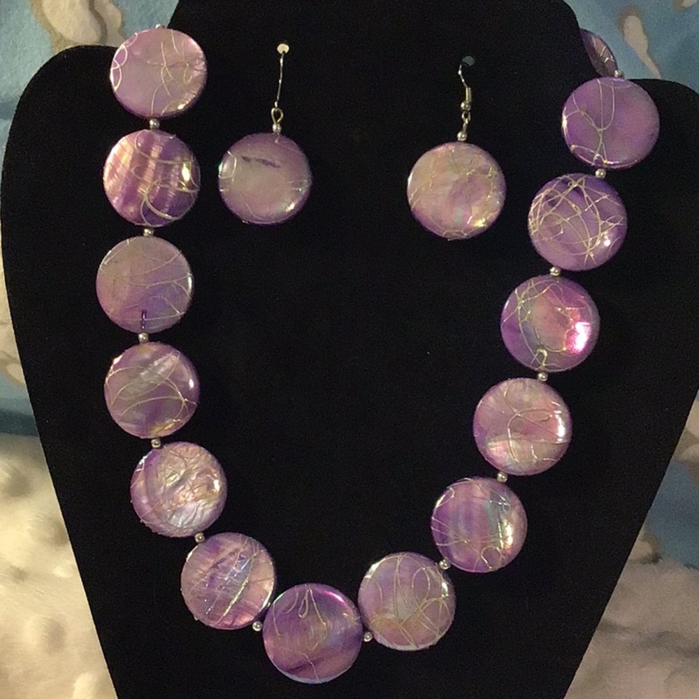 Purple necklace and earring set